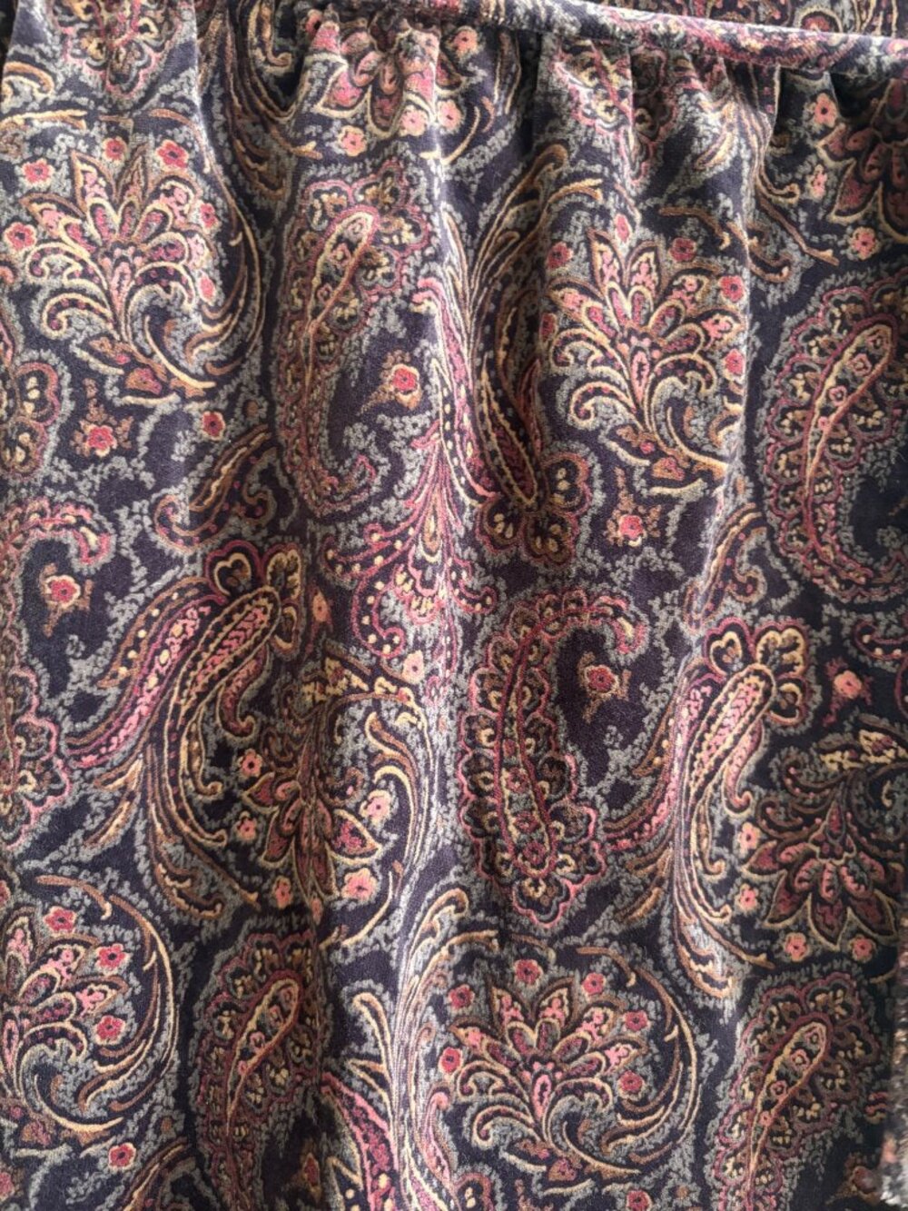 Vintage Povtec Paisley Velvet A Line Midi Skirt Purple Red Cotton Lightweight - Picture 10 of 14